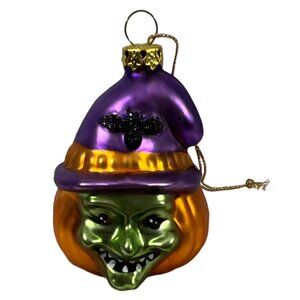 HALLOWEEN ornament pumpkin witch blown glass VINTAGE